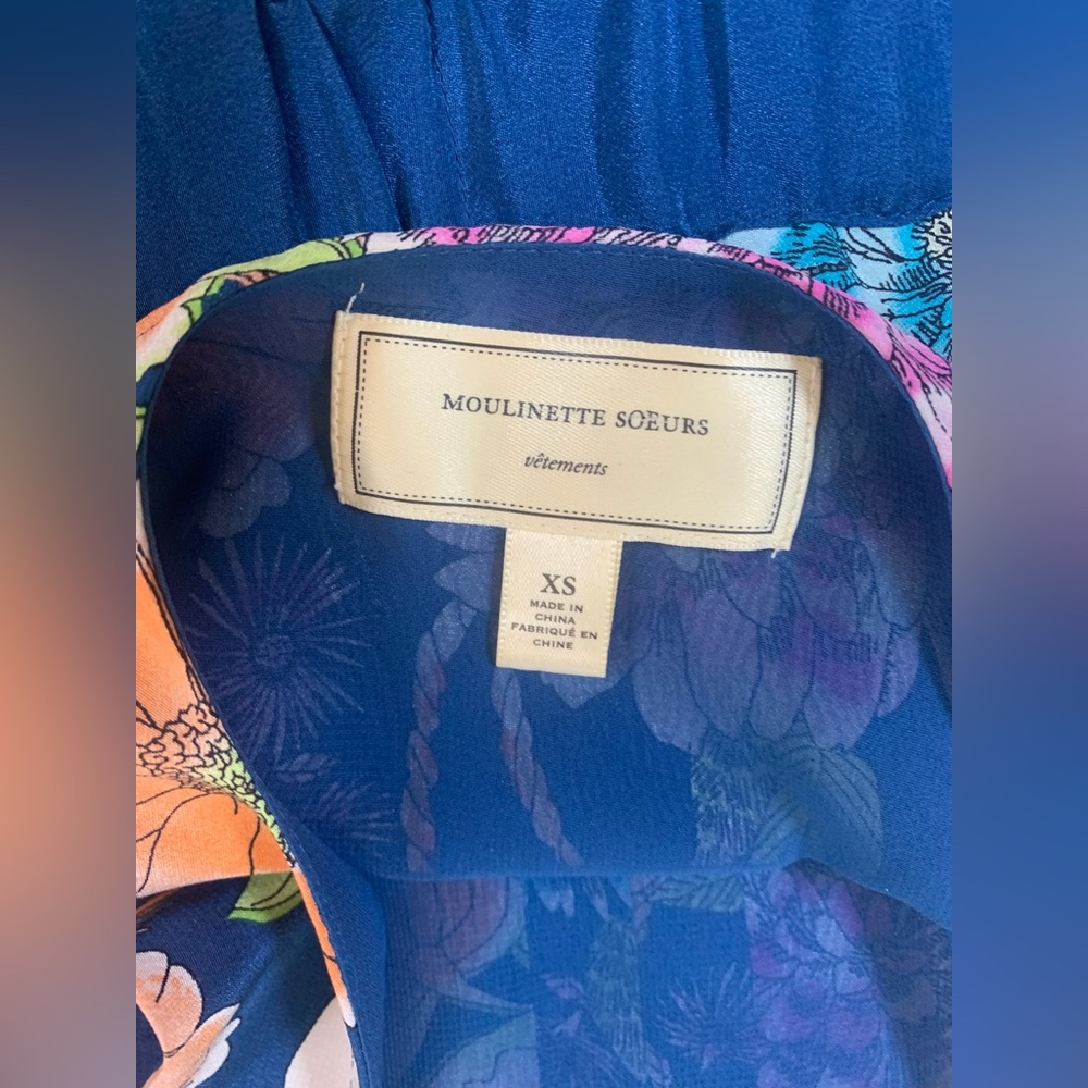 Anthropologie Moulinette Soeurs Mabel Floral Blue Silk Dress XS (L) - Picture 12 of 12